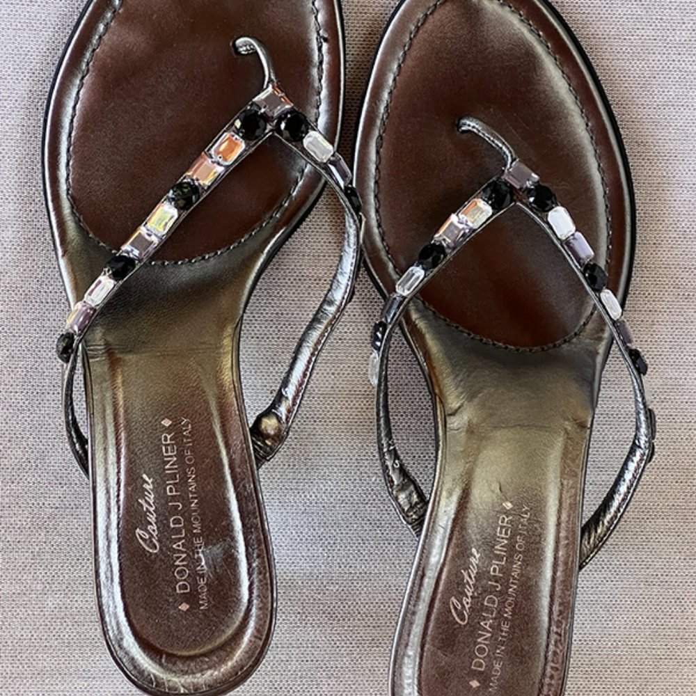 Bejeweled  Metallic Leather Slip-on Sandal by Donald Pliner Couture
